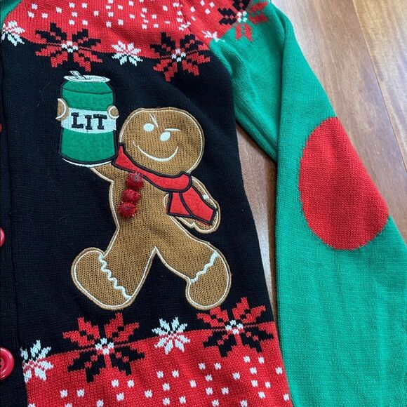 Spencer's Get lit Beer Gingerbread Christmas Cardigan Mens Ugly Sweater  Size L - Picture 4 of 8